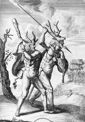 Germanen, Illustration aus The Commentaries of Caesar, ins Englische übersetzt von William Duncan, graviert von Cornelis Huyberts, veröffentlicht 1753