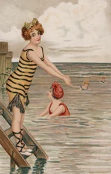 Mädchen, das ins Meer tauchen will (Farblithografie)