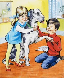 Mädchen und Junge mit Hund