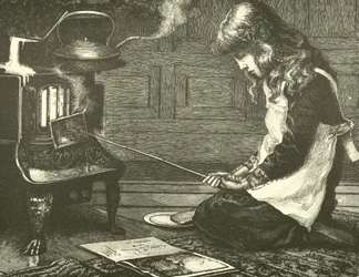 Mädchen, das Toast auf dem Herd zubereitet