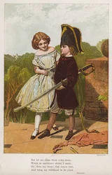 Mädchen mit einem als Soldat verkleideten Jungen