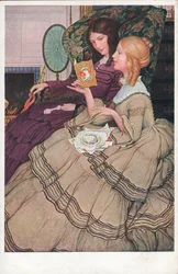 Mädchen lesen Valentinskarten