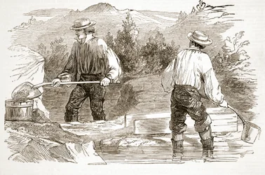 Goldwaschen an den Grabungsstätten, aus The Illustrated London News, 1849