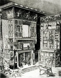 Gotischer Schrank und ein reich verzierter Kamin von Cox & Sons für Philadelphia