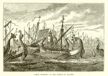 Griechische Trieren in der Schlacht von Salamis
