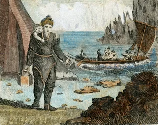 Grönlandfrau und Boot, um 1779 (Gravur)