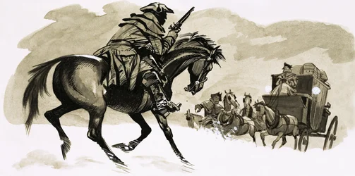 Straßenräuber kurz vor dem Angriff auf eine Kutsche