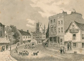 Hackney, Blick zur Kirche, 1840