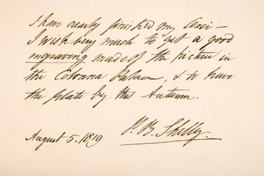 Handschrift und Unterschrift von Percy Bysshe Shelley, 1819