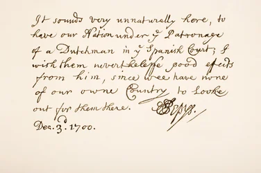 Handschrift und Unterschrift von Samuel Pepys, 1700