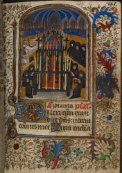 Ein Begräbnisdienst mit dem Sarg bedeckt von den Waffen von John, Herzog von Bedford, aus den 