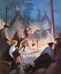 Hochlandsiedler campen an den Ufern von Prince Edward Island