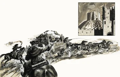 Straßenräuber verfolgen eine Kutsche