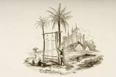 Hindu-Webereien an einem Webstuhl