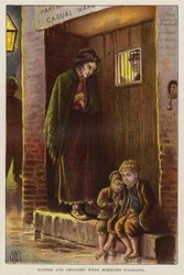 Obdachlose Mutter und Kinder im viktorianischen Großbritannien