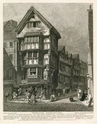 Häuser, die kürzlich an der westlichen Ecke der Chancery Lane, Fleet Street, London, standen
