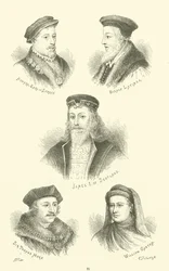 Howard, Earl of Surrey, Bischof Latimer, James I. von Schottland, Sir Thomas More, William Caxton