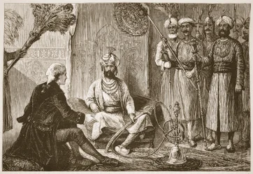 Hyder Ali und der Missionar, Illustration aus Cassells Illustrierter Geschichte Indiens von James Grant, veröffentlicht 1879