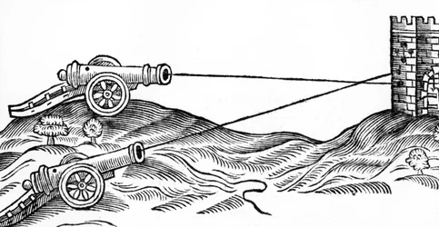 Illustration von Kanonenfeuer in Die Kunst der Artillerie von Thomas Smith (fl.1600-27), 1628