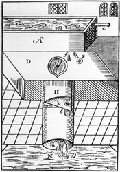 Illustration von Sir John Harringtons Wasserklosett, aus A New Discourse of A Stale Subject, genannt die Metamorphose von Ajax, 1596