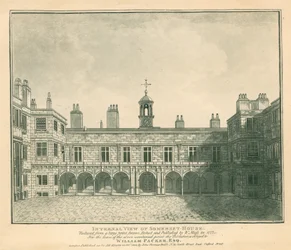 Innere Ansicht des Somerset House, The Strand, London; basierend auf einem Druck von W. Moss aus dem Jahr 1777