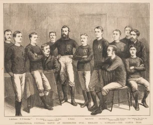 Internationales Fußballspiel im Kennington Oval: England gegen Schottland - die schottische Mannschaft, aus The Graphic, 1879