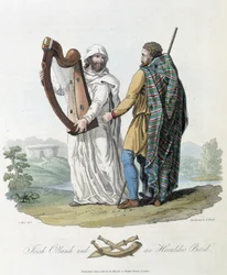 Irischer Barde und Reisender - in „Kelten und Goten, Sitten der Bewohner der Britischen Inseln im frühen 6. Jahrhundert und der gotischen Völker an der Westküste der Ostsee“, von S. R. Meyrick und Ch. Smith