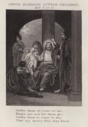 Jesus segnet kleine Kinder, Markus X, Vers 15 (Gravur)