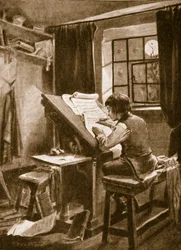 Johann Sebastian Bach schreibt bei Mondlicht Musik ab