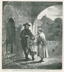 John Bunyan und seine blinde Tochter an der Tür des Bedford-Gefängnisses