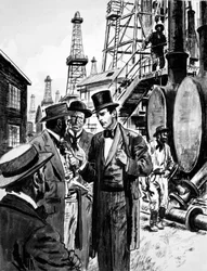 John D. Rockefeller und Samuel Andrews, ein Kerzenmacher, sahen die Zukunft in der Raffinierung von Erdöl aus Brunnen