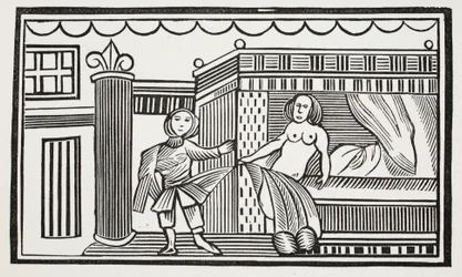 Joseph und seine Herrin, Illustration aus Chap-books of the Eighteenth Century von John Ashton, veröffentlicht 1882