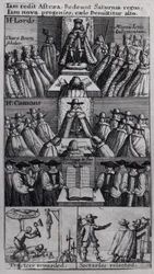 König Karl II. (1630-85) mit den Häusern des Parlaments, 1660