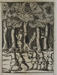 König Charles II. versteckt sich in den Boscobel-Wäldern, aus 