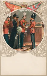 König Edward VII. verteilt südafrikanische Kriegsmedaillen an die Grenadier Guards