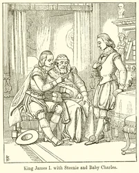 König James I. mit Steenie und Baby Charles