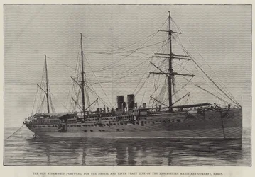 Stapellauf eines bewaffneten australischen Passagierdampfers, der Courier, in Wallsend-on-Tyne (Gravur)