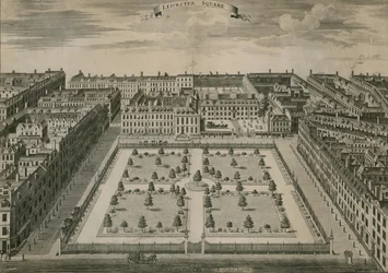 Leicester Square, London, im Jahr 1728