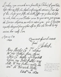 Brief von Charles II. an Montague, Earl of Lindsey, 27. Oktober 1642