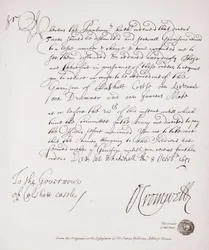 Brief an den Gouverneur von Calshott Castle von Oliver Cromwell, 1651, Faksimile des Originals im Besitz von Sir James Fellowes, Adbury House