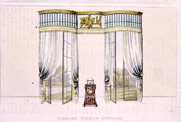 Vorhang im Bibliotheksfenster, Tafel 106 aus Ackermann