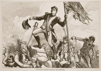 Leutnant Graham pflanzt das Banner, Illustration aus Cassells Illustrierter Geschichte Indiens von James Grant, veröffentlicht 1879