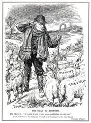 Lloyd George als Hirte von Großbritannien bittet die Steuerzahler (Schafe), die Erholung der Wirtschaft zu führen, Dezember 1920