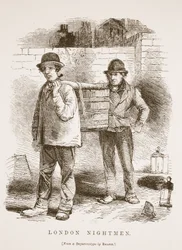 Londoner Nachtmänner, nach dem Daguerreotypie von Richard Beard, Illustration aus London Labour and London Poor von Henry Mayhew, veröffentlicht 1862