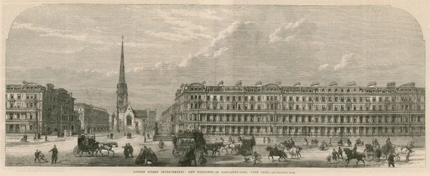 Straßenverbesserungen in London: Neue Gebäude am Lancaster Gate, Hyde Park