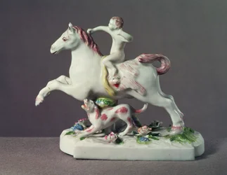Longton Hall Figur von Amor auf einem Pferd, ca. 1755