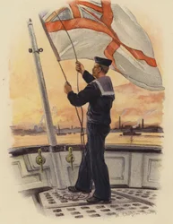 Das Einholen der Flagge bei Sonnenuntergang