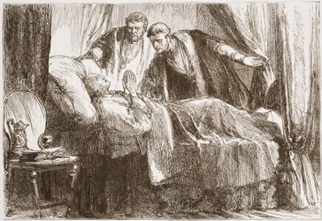 Luther auf seinem Sterbebett, Illustration aus The History of Protestantism von James Aitken Wylie, veröffentlicht 1878
