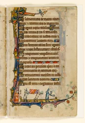 MS 1-2005, fol. 152r: Ein Hasen-Begräbniszug, Randdekoration aus dem Macclesfield Psalter, Use of Sarum, Ostanglien, um 1330