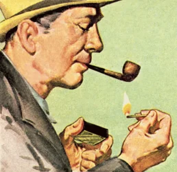 Mann, der ein Streichholz anzündet, um eine Pfeife zu rauchen